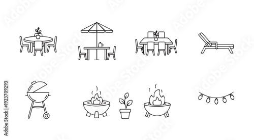 Outdoor Patio Furniture and BBQ Icons Set