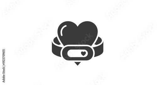 Black Heart Icon with Ribbon Emblem.
