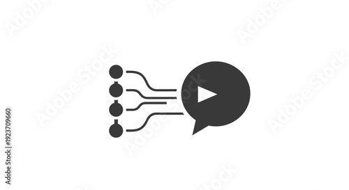 Black play button with connected dots.