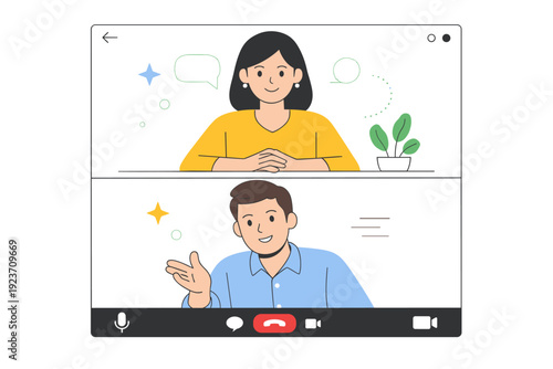 One-on-one video call. Two people in a focused online conversation, calm and attentive posture. Trust and clarity, minimal interface elements and
