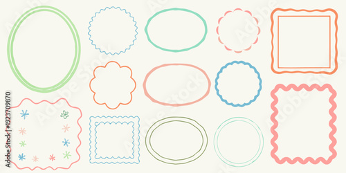 Collection of colorful variously shaped frames and decorative borders
