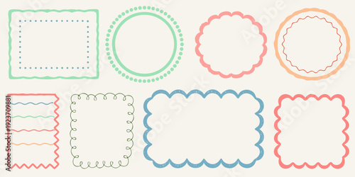 Collection of colorful decorative frames and borders in pastel shades