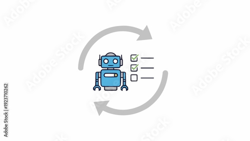Robot Icon with Checklist and Arrows.