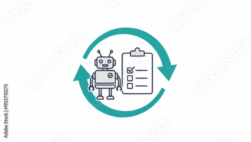 Robot with clipboard checklist document.