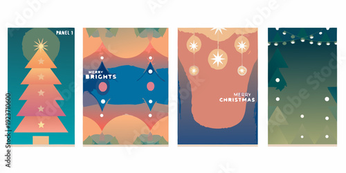 Four festive christmas story templates with colorful gradients and stars