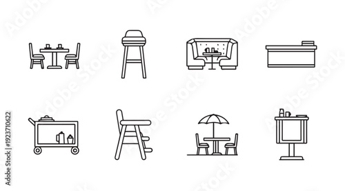 Restaurant Furniture and Fixtures Icons Set
