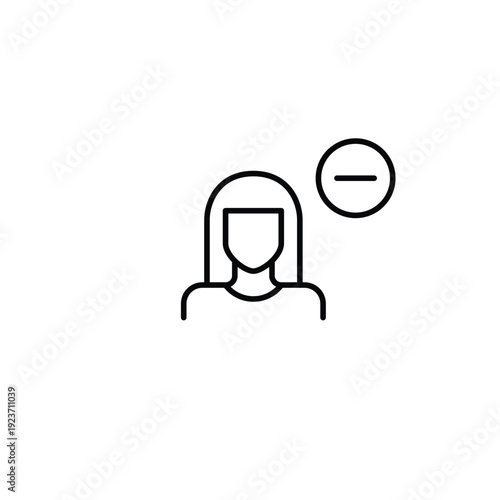 Woman avatar and minus. Remove or delete user account. Pixel perfect, editable stroke vector icon