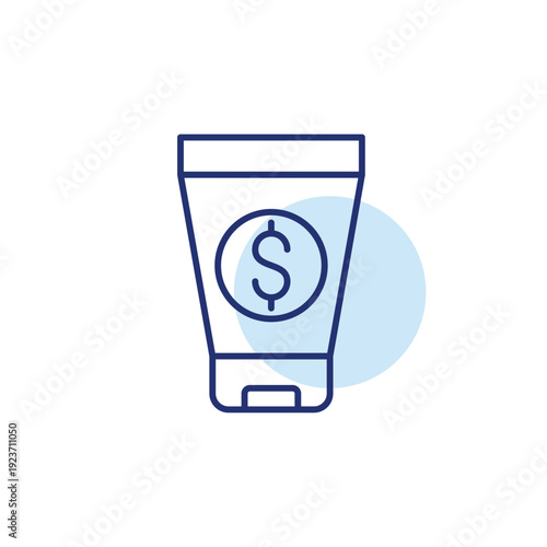 Cosmetic cream tube and dollar. Skincare product cost, cosmetic cream payment. Pixel perfect, editable stroke vector icon