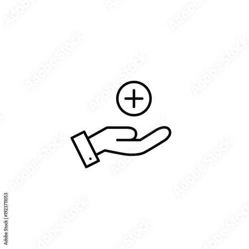 Giving support, user access. Hand and plus symbol. Pixel perfect, editable stroke vector icon