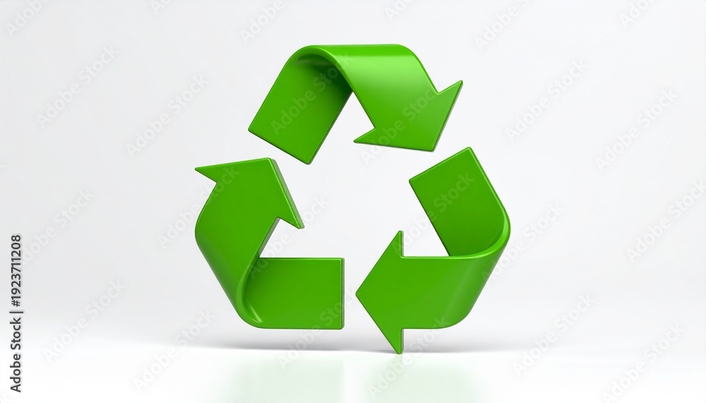 Fototapeta premium A green recycling loop of three arrows forms continuous cycle, symbolizing sustainability, renewal, and eco‑friendly responsibility through reduce, reuse, and recycle principles.