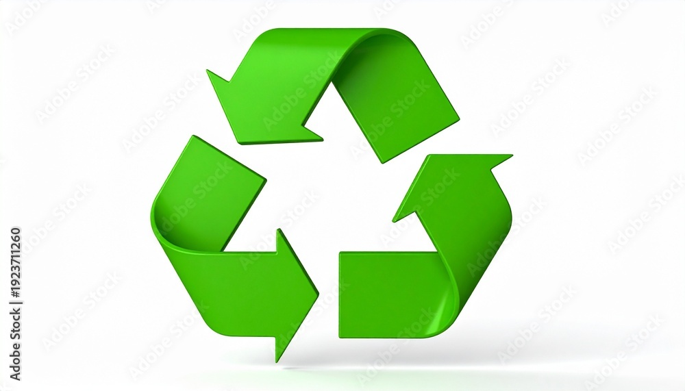 Fototapeta premium A green recycling loop of three arrows forms continuous cycle, symbolizing sustainability, renewal, and eco‑friendly responsibility through reduce, reuse, and recycle principles.
