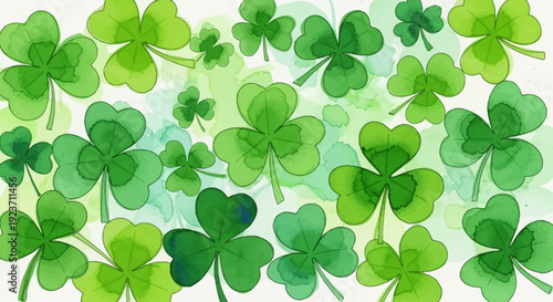 Collection of green shamrocks in various shades arranged closely together on a subtle background viewed from directly above, st patrick's day eps file