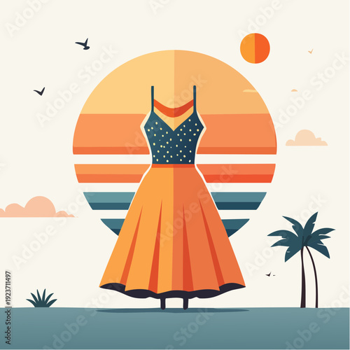 Elegant Summer Dress with Pleated Skirt Design.