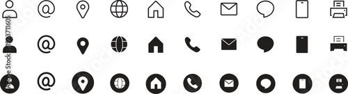 A collection of various black and white icons representing communication and navigation symbols on a plain white background