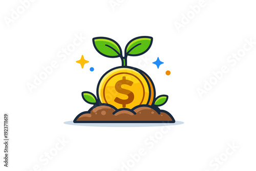 Saving money concept secure financial habits represented by a coin growing into a small plant, expressing stability, patience, and long term value. Minimalist