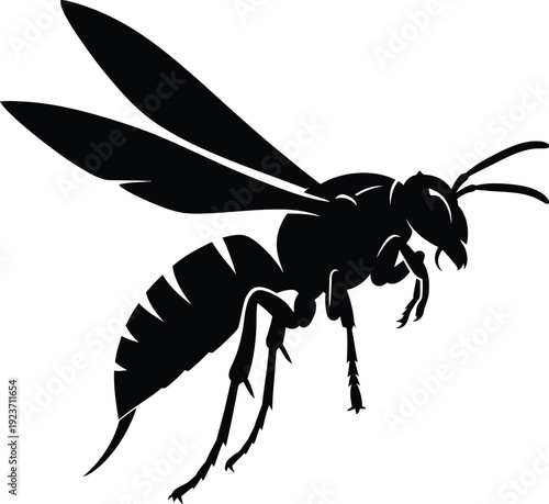 Wasp flying silhouette graphic design with sharp sting and detailed wings.