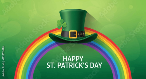 Celebrating St. Patrick's Day with a vibrant rainbow and green top hat illustration