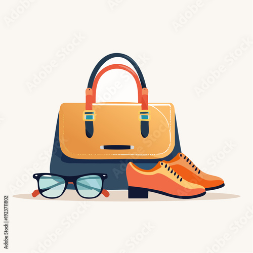 Stylish Womens Accessories Handbag Shoes and Eyeglasses.