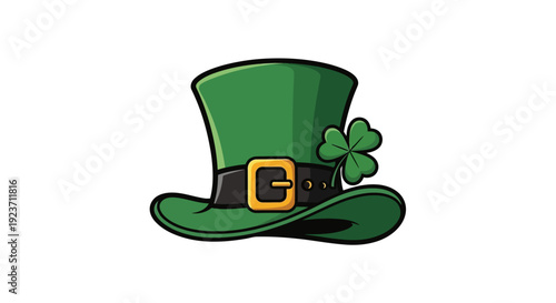 Green leprechaun hat with shamrock decoration on isolated background