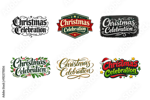 Christmas Celebration Emblem. Set lettering. harmonious lettering variations of the same emblematic concept, each with different artistic interpretation