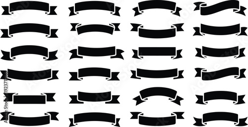 A complete set of varying black silhouette ribbons and banners against a simple white sheet