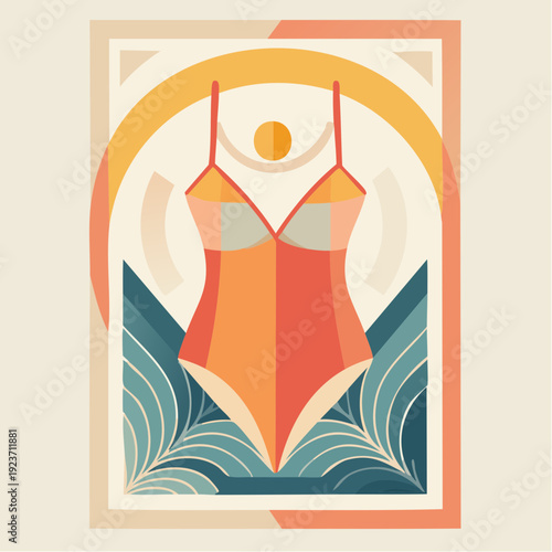 Stylish Orange OnePiece Swimsuit Illustration.