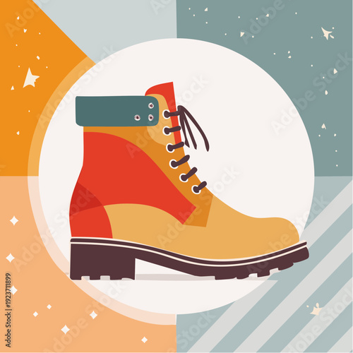 Stylish Colorful Hiking Boot Illustration.