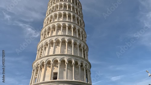 The Leaning Tower of Pisa. The tower against the sky.