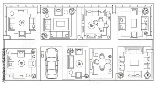 Architectural floor plans showcasing various room layouts and designs for residential spaces.