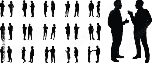 Silhouette people talking, conversational poses, human interaction, communication gesture, social behavior, dialogue concept, body language, diverse group, discussion scene