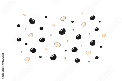 Minimalist Ink Drops. Ink droplets on white background. Small organic ink drops scattered lightly across the surface, creating a calm abstract composition with