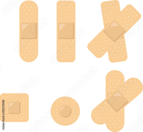 Safety and care elements adhesive bandage shapes for healthcare vector illustration