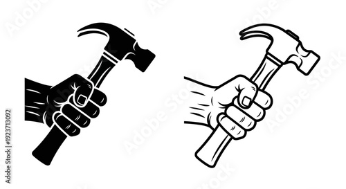 Labor day hammer tools construction icon set Vector