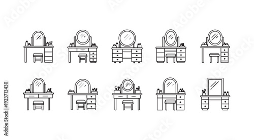 Vanity Table Collection - Outline Icons for Makeup and Dressing