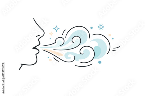 Breath in cold air. Close-up of warm breath meeting frosty air, subtle swirls and condensation forming abstract shapes. Moment of still respiration made