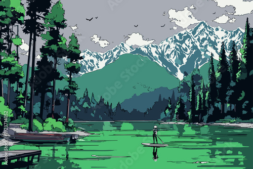 Serene SUP Ride on Mountain Lake