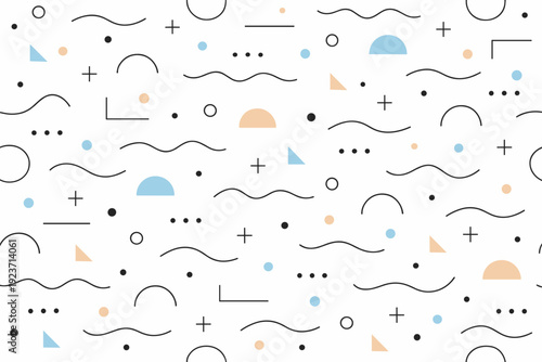 Minimal seamless texture. Simple lines, dots, and curves forming a soft repeating surface. Neutral mood, clarity, and design flexibility. Minimalist flat