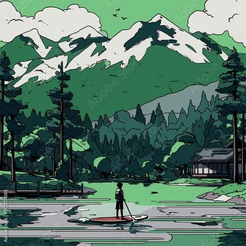 Serene SUP Ride on Mountain Lake