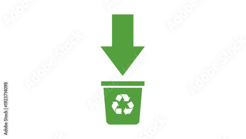 Green Recycling Bin with Down Arrow.