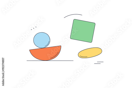 Abstract minimalist concepts. Soft geometric shapes floating in a balanced composition, suggesting ideas of clarity, focus, and simplicity. Calm, thoughtful