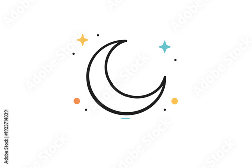 Ramadan crescent icon. A single bold crescent moon centered in a clean composition, timeless and elegant spiritual symbol. Calm minimal mood suitable for