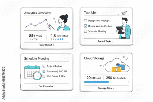 Metallic accents in design. Clean UI cards and objects with subtle metallic edges and details, adding depth without visual noise. Modern professional