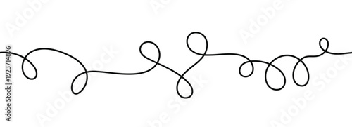 Thin squiggle curves form continuous abstract tangle with flowing loops and wavy threads perfect for decorative dividers and seamless vector patterns.