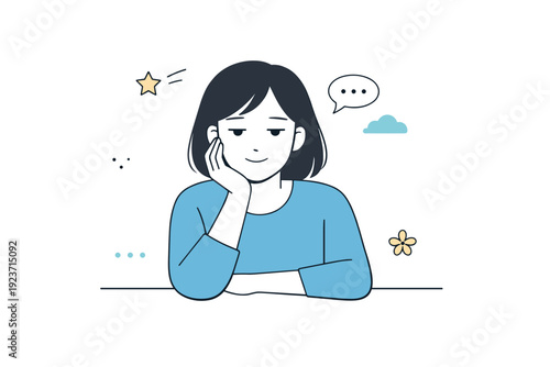 Eyes not smiling. Individual in a calm environment offering a smile, but with eyes that remain blank or tired. Subtle representation of emotional masking or