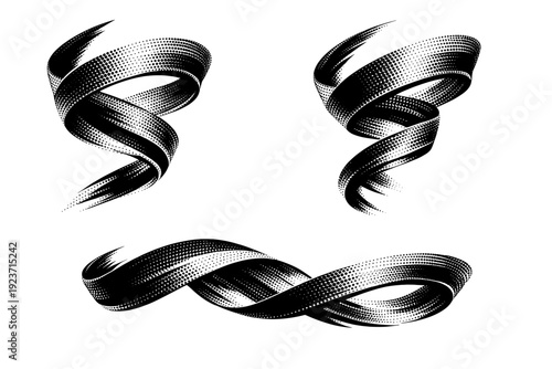 Dynamic motion shape twisted acceleration ribbon, a continuous ribbon-like object spiraling and stretching to imply speed and momentum,