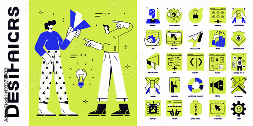 Digital solutions and technologies illustrated with a person pointing at icons