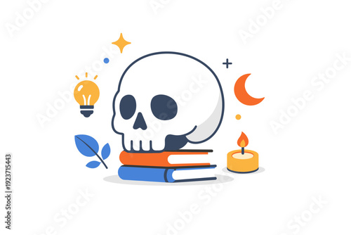Skull modern editorial scene with a simplified skull and subtle decorative accents, conveying contemplation, symbolism, and visual clarity.