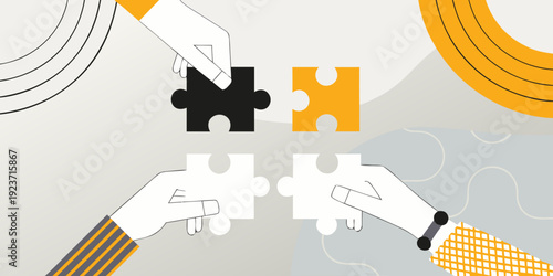 Hands connecting puzzle pieces symbolizing collaboration and problem solving