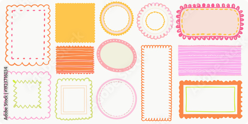 Collection of colorful decorative frame and label shapes on white background
