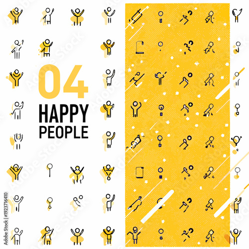 Abstract depiction of happy people with numerical and graphic elements